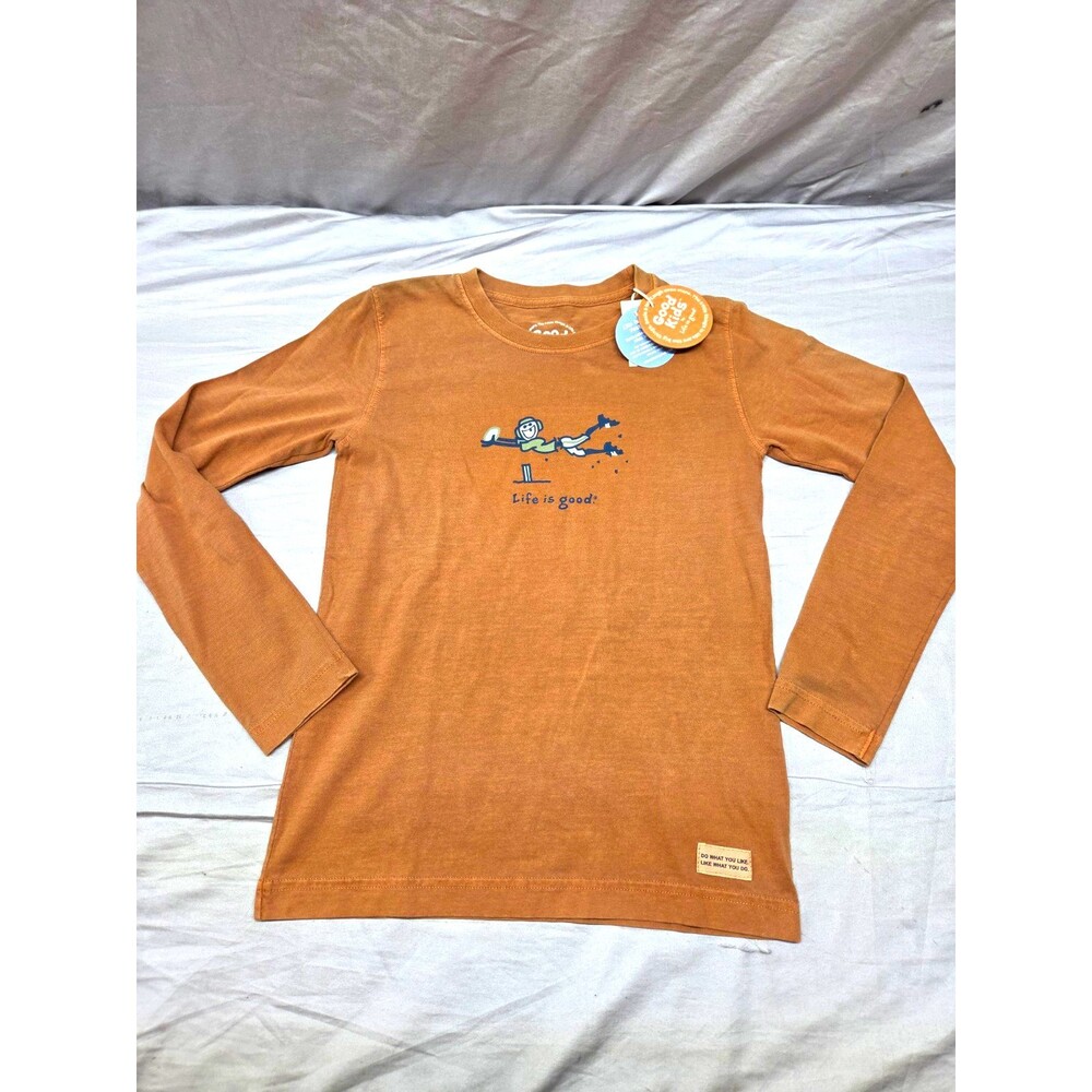 Life Is Good Shirt Kids Boys Long Sleeve Brown Snowman Dog Shirt Size 7-8 Med